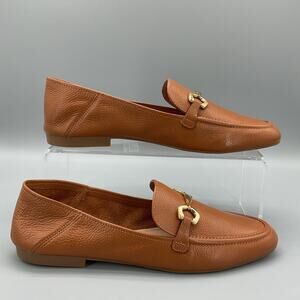 NEW Arezzo Women’s Emma Horse Bit Pebble Leather Loafers Carmel Size 9.5M